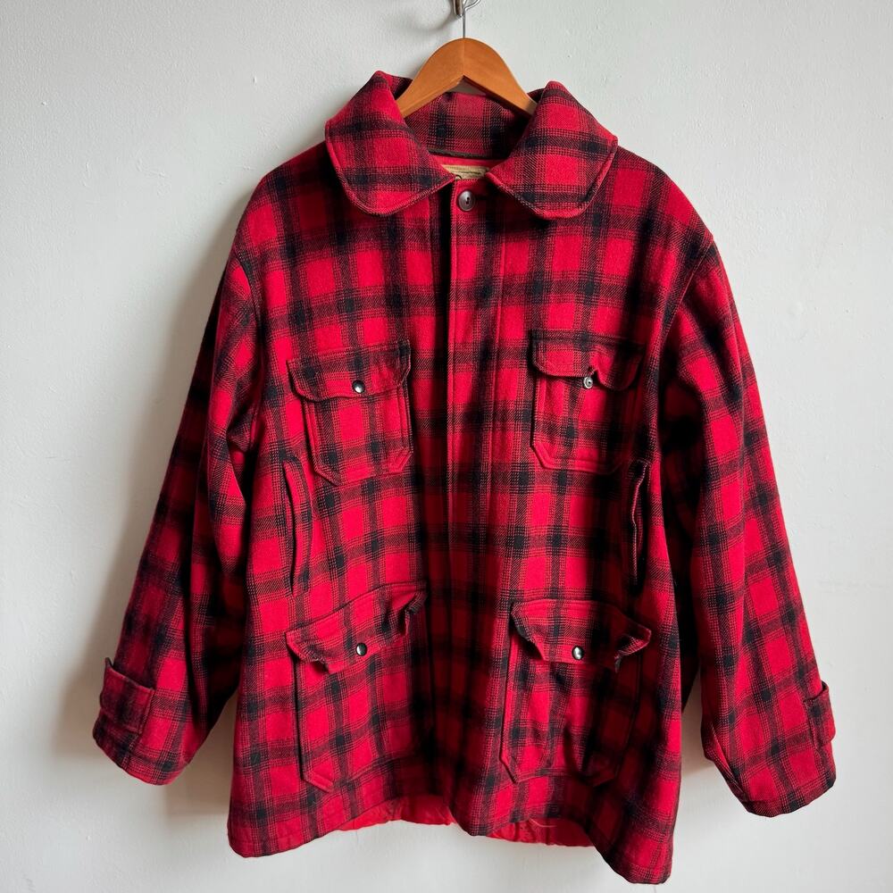 Vintage Distressed WOOLRICH Buffalo Plaid Mackinaw Cruiser Hunting Jacket